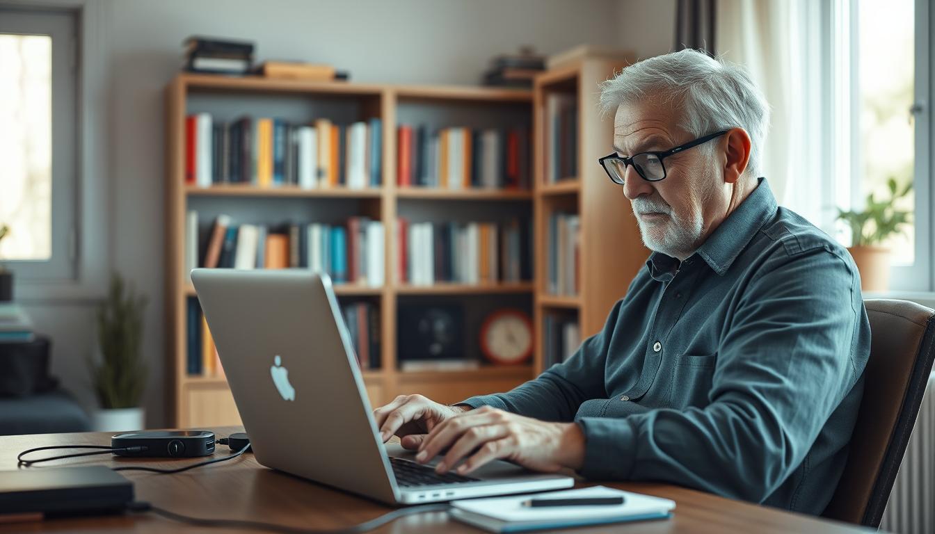 senior using online learning platform