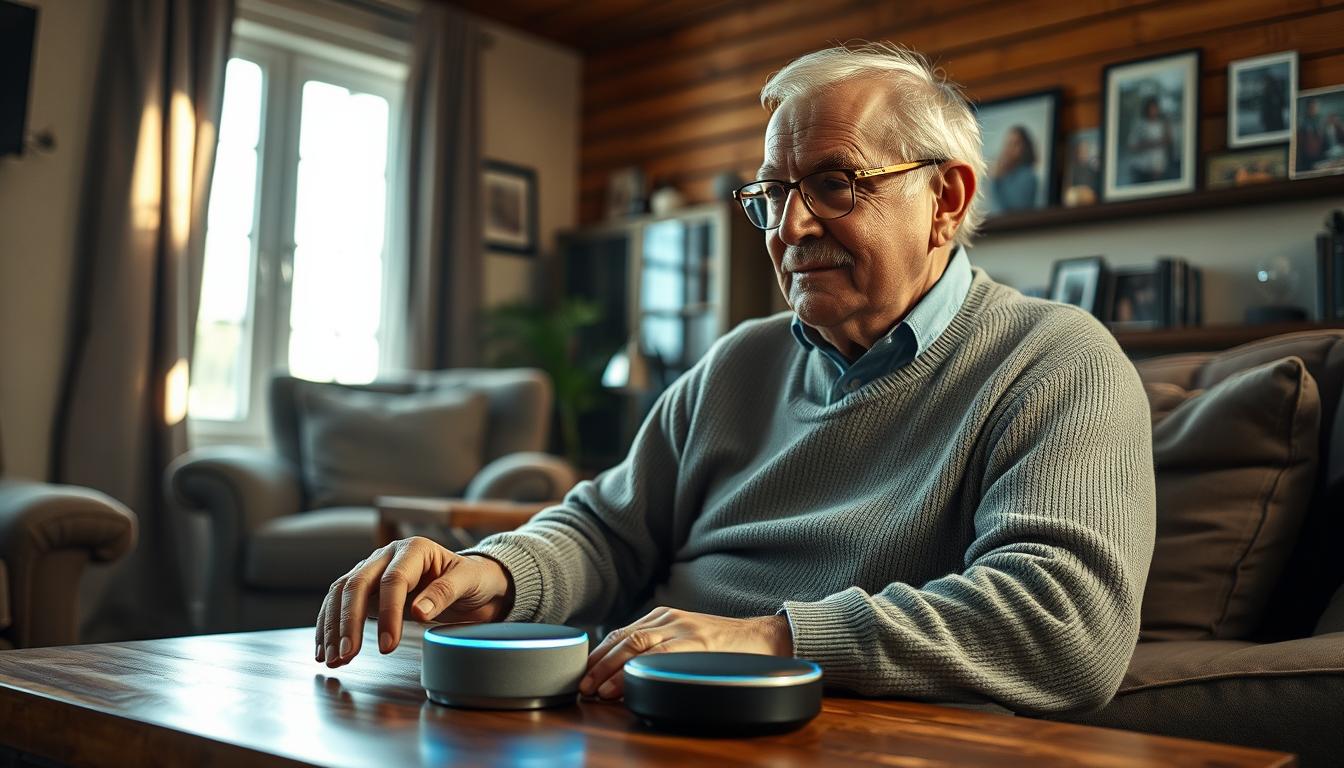 senior using voice assistant technology