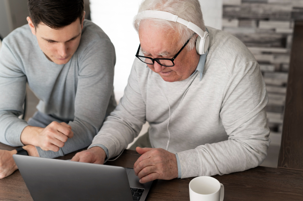 technology learning for seniors with son