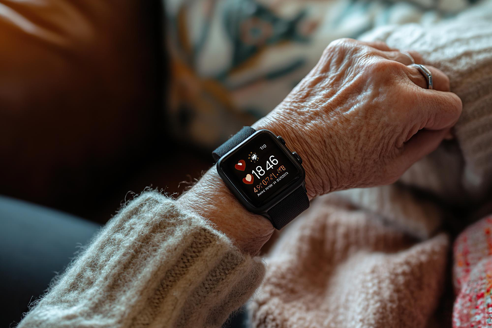 senior woman smartwatch apple watch home